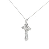 14k White Gold .58ct G VS2 Round and Baguette Diamond Cross 1"x1/2"